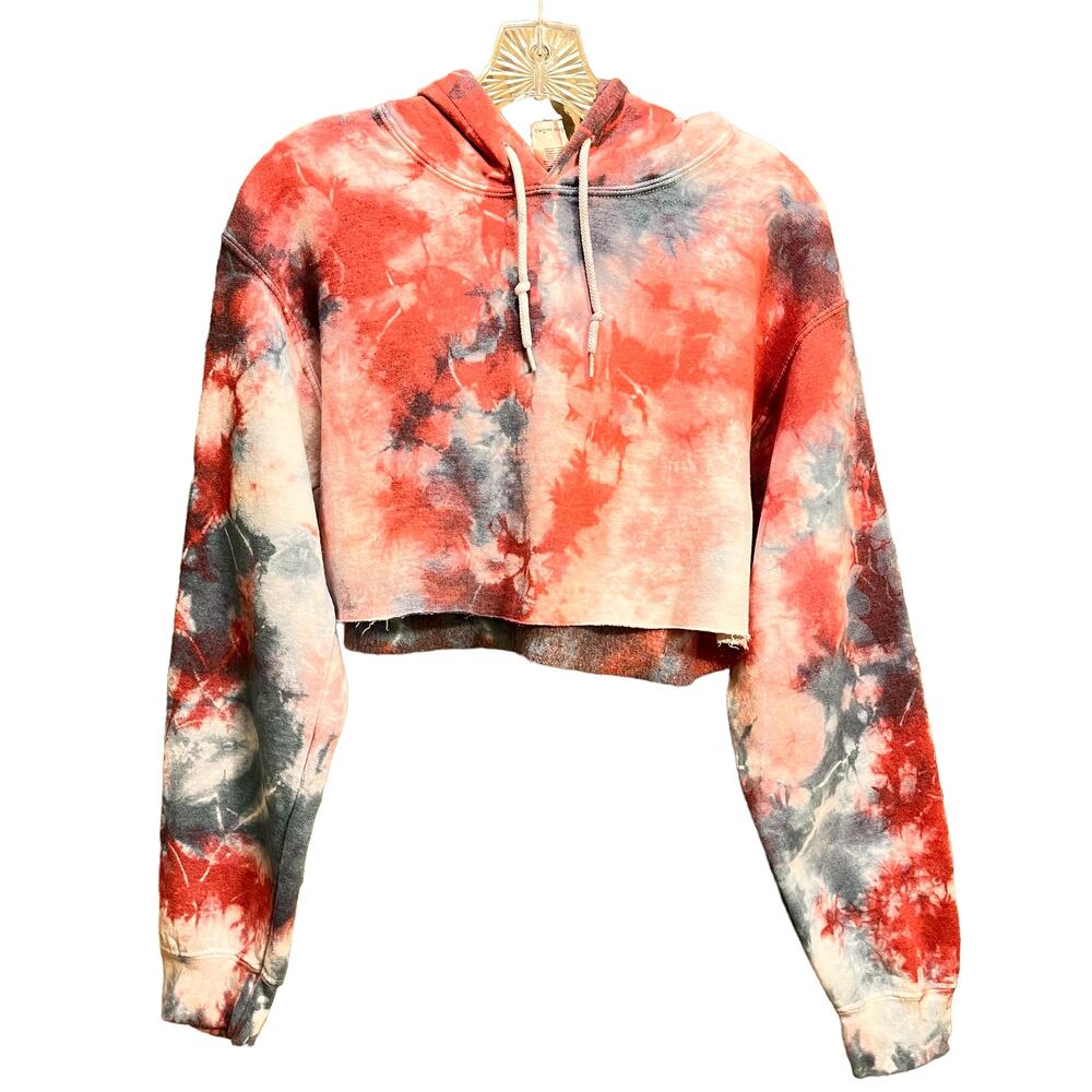 Gildan Tie Dye Crop Hoodie Sweatshirt Small Pink Blue